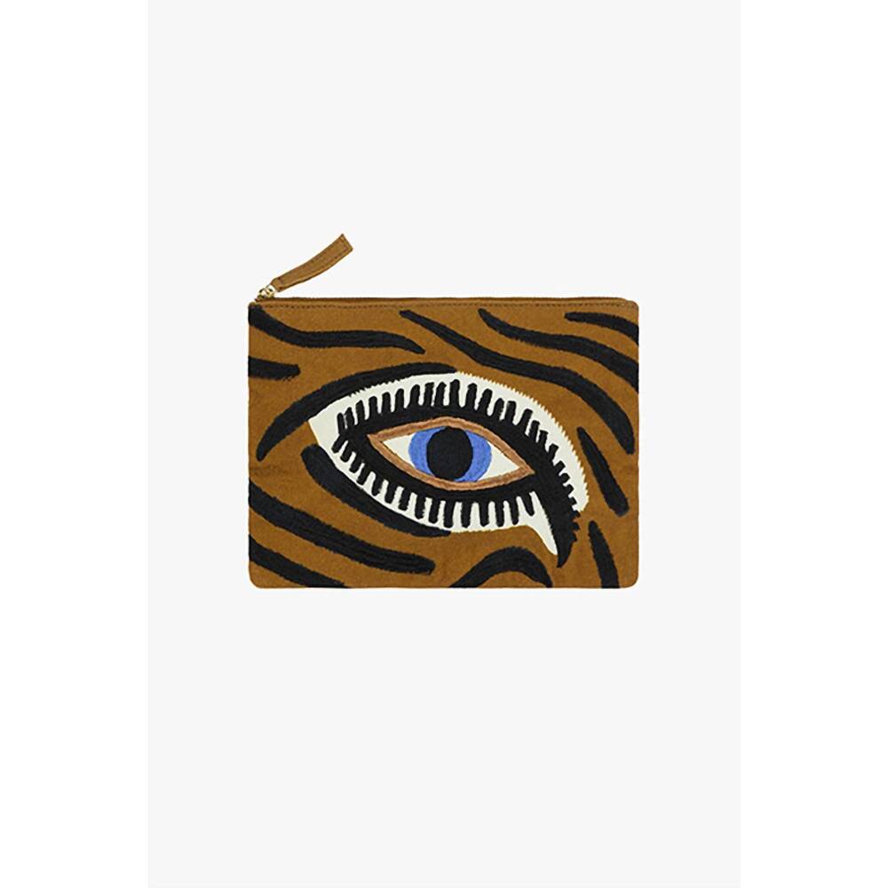 NEW INOUI EDITIONS women's embroidered pouch in tiger eye